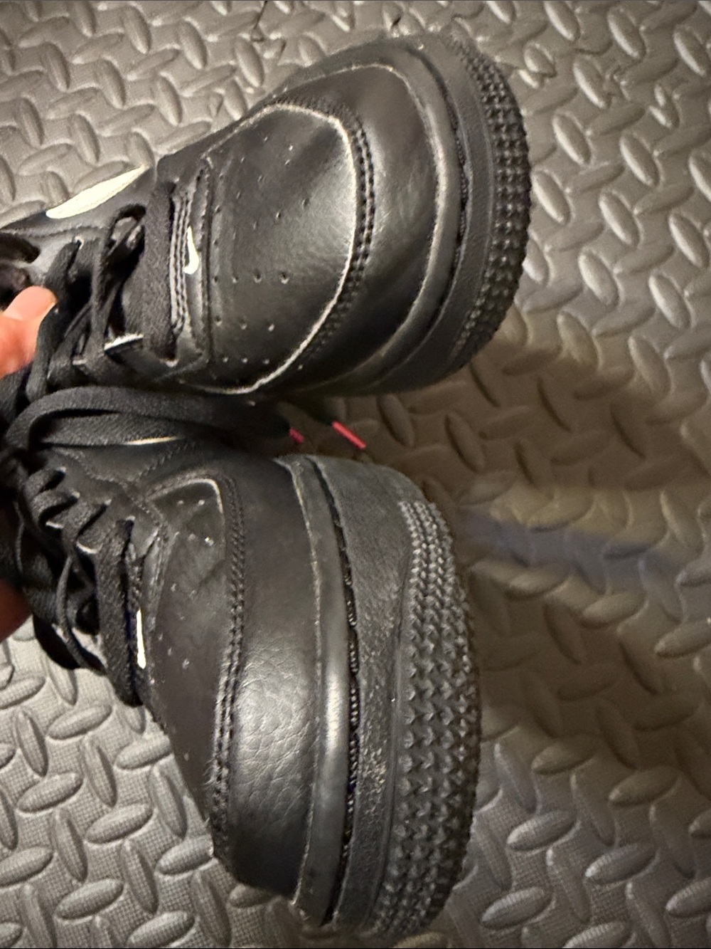 Nike Air Force 1 Low Kids Black Sneakers with White Swoosh and Red Interior - Picture 11 of 13